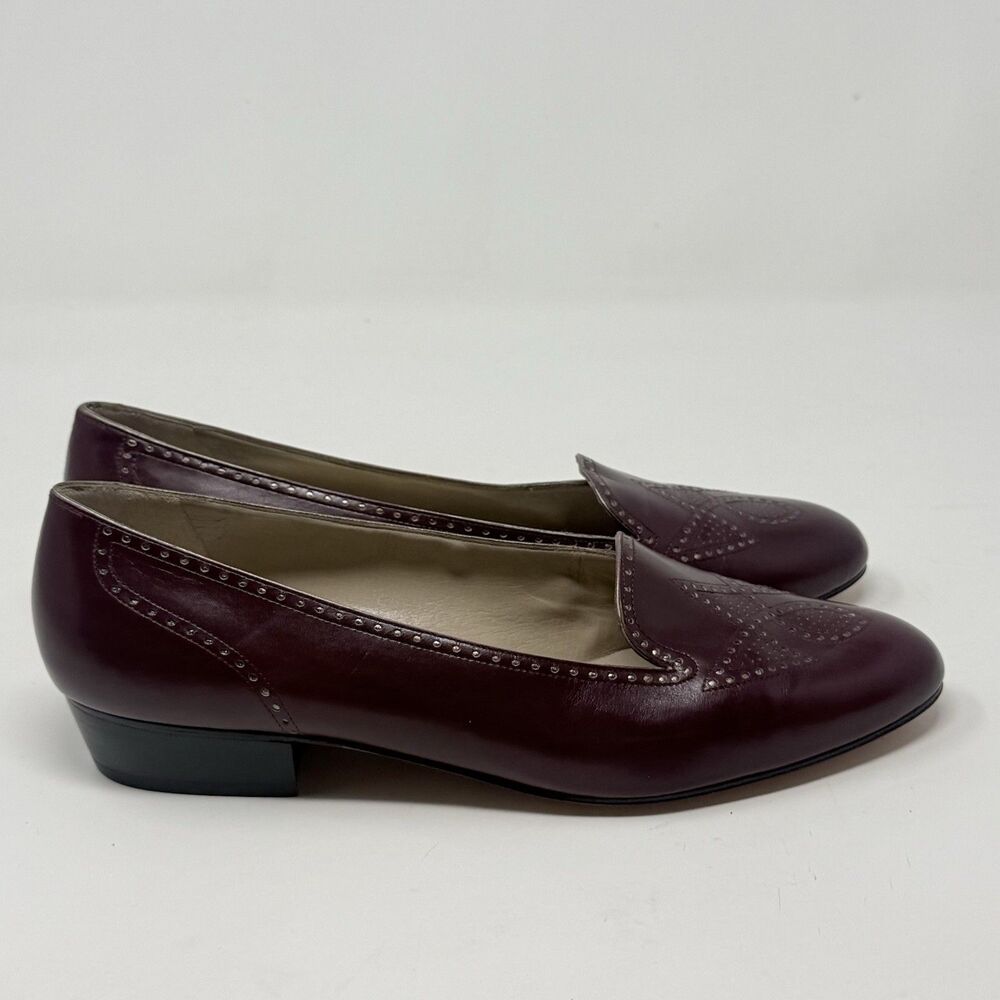Salvatore Ferragamo Brogue Flats Loafers Shoes Womens 8 B Burgundy Leather Chic